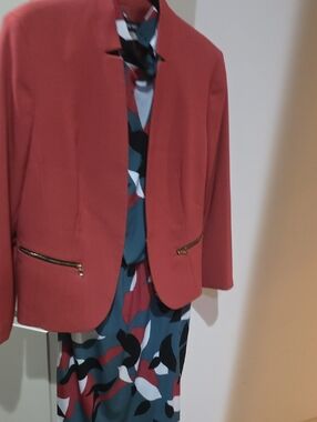 Nine West Coral Blazer with Teal Trim